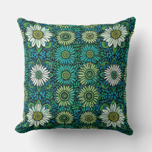 Blauw, Groen en Wit Bloempatroon Kussen