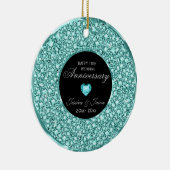 Blauw- groen en wit diamanten zilveren hart keramisch ornament (Rechts)