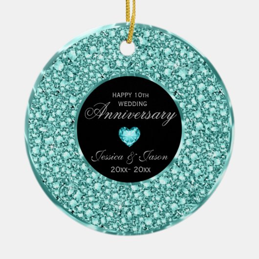 Blauw- groen en wit diamanten zilveren hart keramisch ornament (Voorkant)