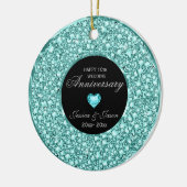 Blauw- groen en wit diamanten zilveren hart keramisch ornament (Links)