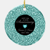 Blauw- groen en wit diamanten zilveren hart keramisch ornament (Achterkant)