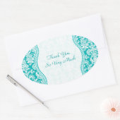 Blauw-groen en wit Floral DamasPatroon Ovale Sticker (Envelop)