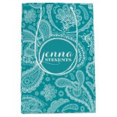 Blauw-groen en wit  Paisley Pattern 2 Medium Cadeauzakje (Voorkant)