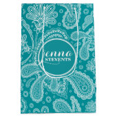Blauw-groen en wit  Paisley Pattern 2 Medium Cadeauzakje (Achterkant)