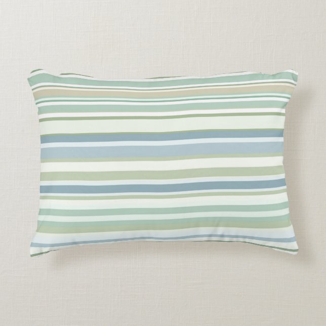 Blauw Groen en witte strepen Accent Kussen (Voorkant)