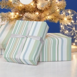 Blauw Groen en witte strepen Cadeaupapier