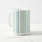 Blauw groen en witte strepen koffiemok (Voorkant links)