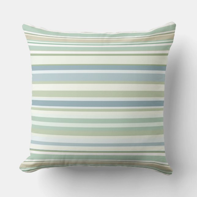 Blauw groen en witte strepen kussen (Voorkant)