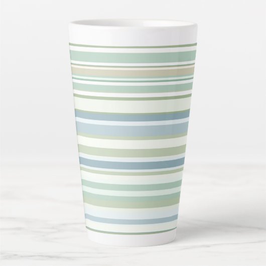 Blauw Groen en witte strepen Latte Mok (Voorkant)