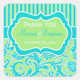 Blauw, Groen, en Witte Striped Damask Sticker