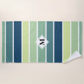 Blauw, Groen, en Witte Striped Monogram Strandlaken (Voorkant)