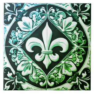 Blauw groen en zwart Fleur de Lis Tegeltje