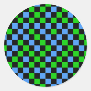 Blauw Groen En Zwart Geruit Patroon Ronde Sticker