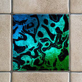 Blauw Groen en zwart glitter golvend patroon Tegeltje