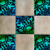 Blauw Groen en zwart glitter golvend patroon Tegeltje