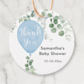 Blauw groen eucalyptus ballon baby shower bedankjes labels (Voorkant)