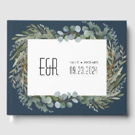 Blauw Groen Eucalyptus Lijst Zwart op Wit Gastenboek