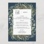 Blauw Groen Eucalyptus Lijst Zwart op Wit Menu (Voorkant)