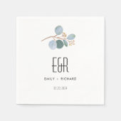 Blauw Groen Eucalyptus Lijst Zwart op Wit Servet (Voorkant)