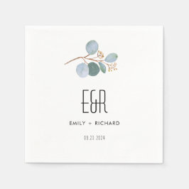 Blauw Groen Eucalyptus Lijst Zwart op Wit Servet