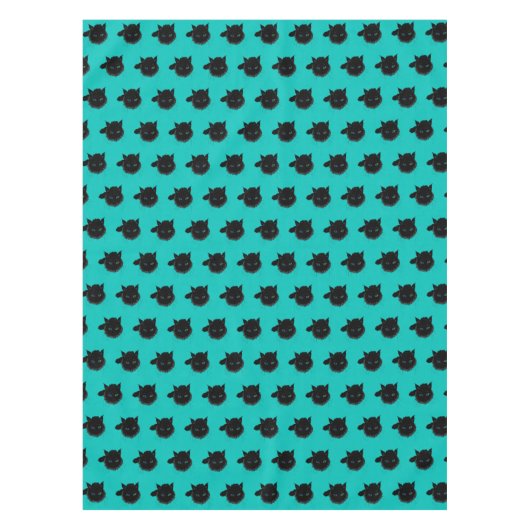 Blauw Groen Eyed Zwart Kat Tafelkleed (Voorkant)