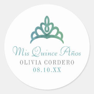 Blauw Groen Faux Folie Tiara Quinceañera Ronde Sticker