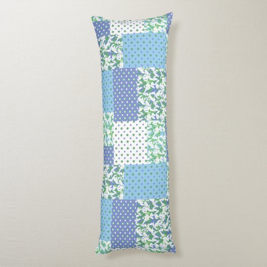  blauw groen faux patchwork Snowdrop Patroon Lichaamskussen (Achterkant (Verticaal))