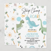 Blauw groen feest als een verjaardag van een dinos kaart (Voorkant / Achterkant)