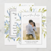 Blauw-groen-Floral-groen-FOTO-Inspirerend Save The Date (Voorkant / Achterkant)