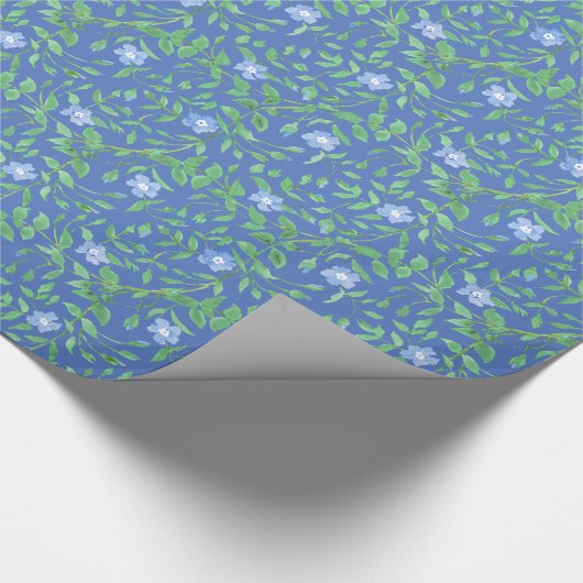 Blauw groen Floral Periwinkle Pattern naar landsti Cadeaupapier (Hoek)