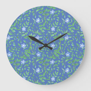 Blauw groen Floral Periwinkle Pattern naar landsti Grote Klok