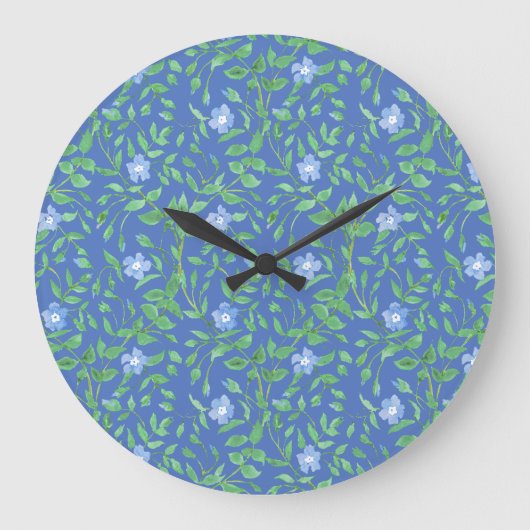 Blauw groen Floral Periwinkle Pattern naar landsti Grote Klok (Voorkant)