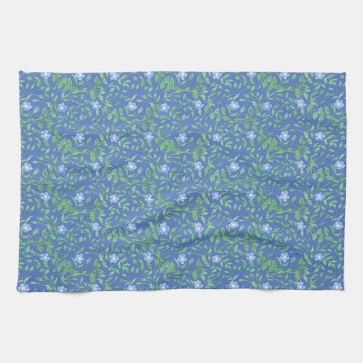 Blauw groen Floral Periwinkle Pattern naar landsti Theedoek (Horizontaal)