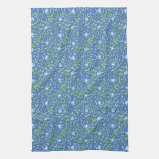 Blauw groen Floral Periwinkle Pattern naar landsti Theedoek (Verticaal)