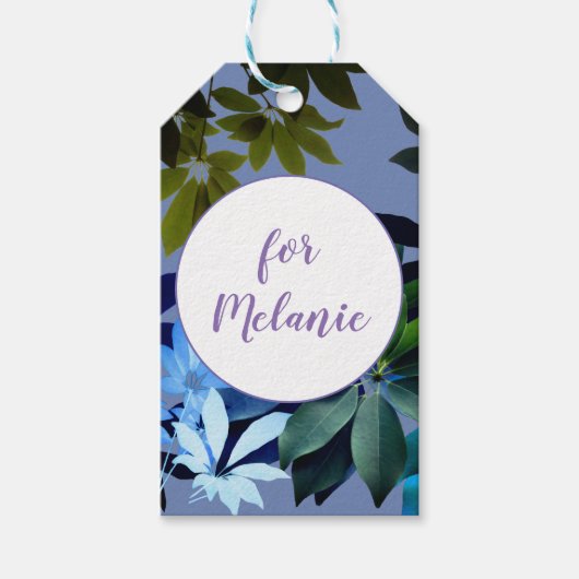 Blauw & Groen Foliage Custom Gift Label Cadeaulabel (Voorkant)