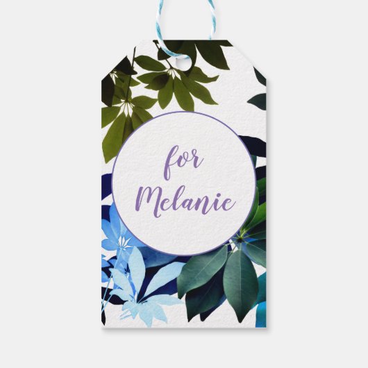 Blauw & Groen Foliage Custom Gift Label Cadeaulabel (Achterkant)
