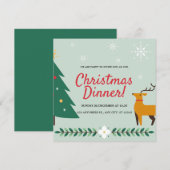 Blauw Groen Folk Illustratie Kerstdiner Kaart (Voorkant / Achterkant)