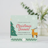 Blauw Groen Folk Illustratie Kerstdiner Kaart (Staand voorkant)