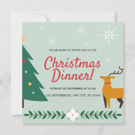 Blauw Groen Folk Illustratie Kerstdiner Kaart
