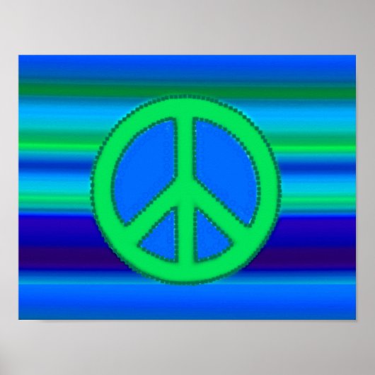 Blauw groen fractal en vredesbord poster (Voorkant)