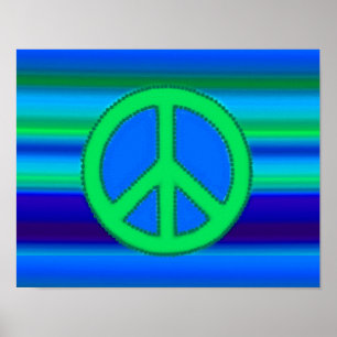 Blauw groen fractal en vredesbord poster