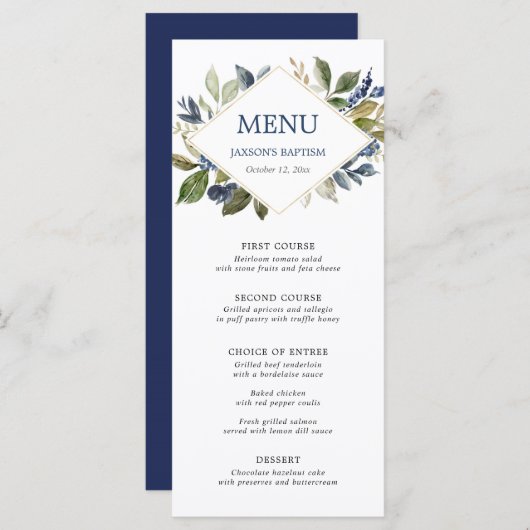 Blauw groen gebladerte groen goud geometrisch menu (Voorkant / Achterkant)