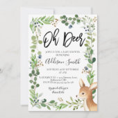 Blauw groen gebladerte Oh Deer Baby shower Invitat Kaart (Voorkant)