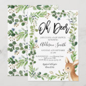 Blauw groen gebladerte Oh Deer Baby shower Invitat Kaart (Voorkant / Achterkant)