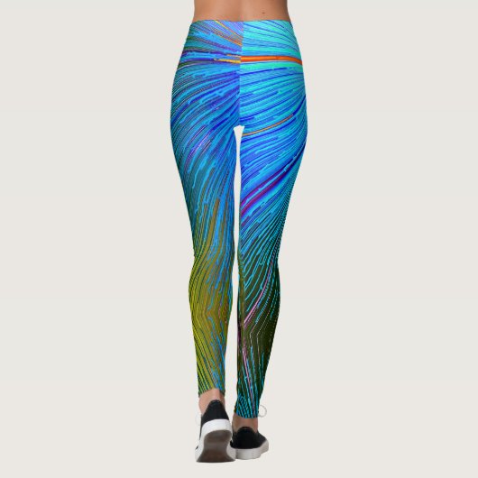 Blauw Groen Geel Abstract Stripe Pattern Modern Leggings (Achterkant)