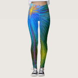 Blauw Groen Geel Abstract Stripe Pattern Modern Leggings