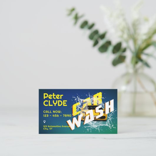 Blauw groen geel carwash visitekaartje (Staand voorkant)