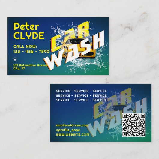 Blauw groen geel carwash visitekaartje (Voorkant / Achterkant)