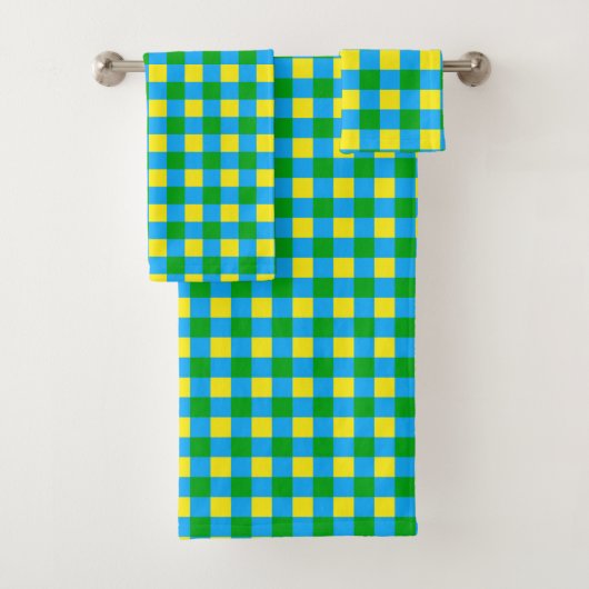 Blauw Groen Geel Check Plaid Pattern Design Bad Handdoek (Insitu)
