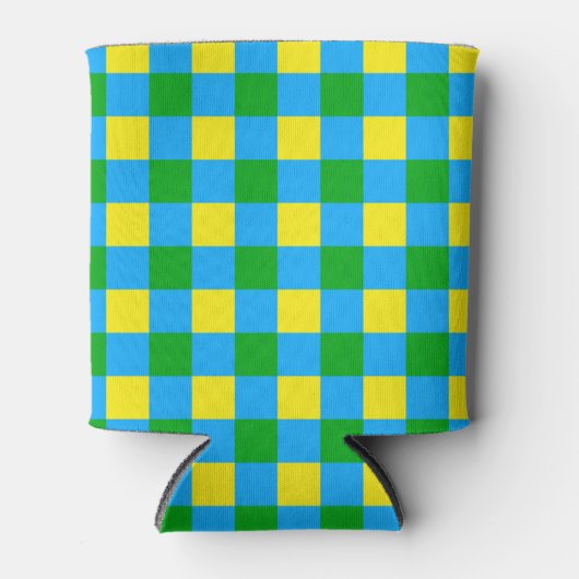 Blauw Groen Geel Check Plaid Pattern Design Blikjeskoeler (Voorkant)
